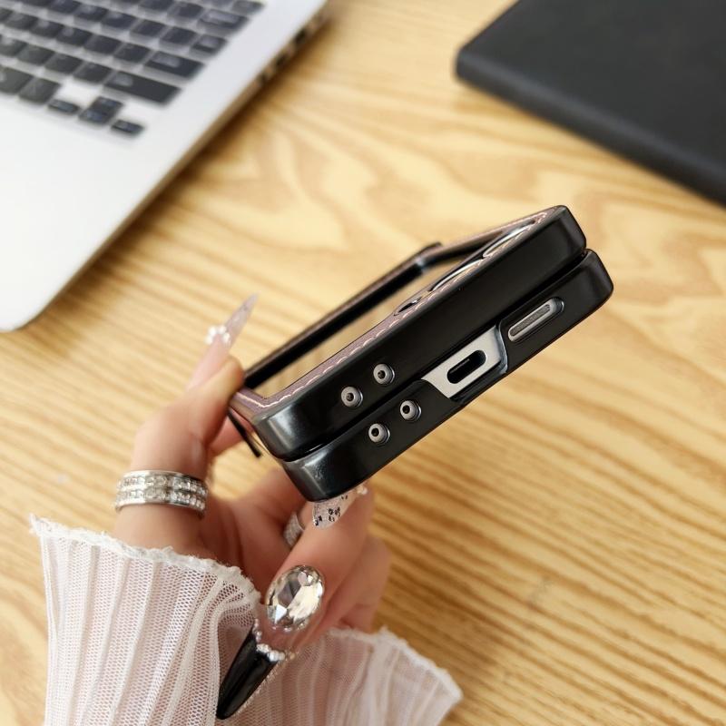 Luxus Kalbsleder PU Leder Linienstruktur Faltbare Handyhülle für Samsung Galaxy Z Flip 6 5 4 3 5G Linsenschutz Matt Stoßfeste Hülle