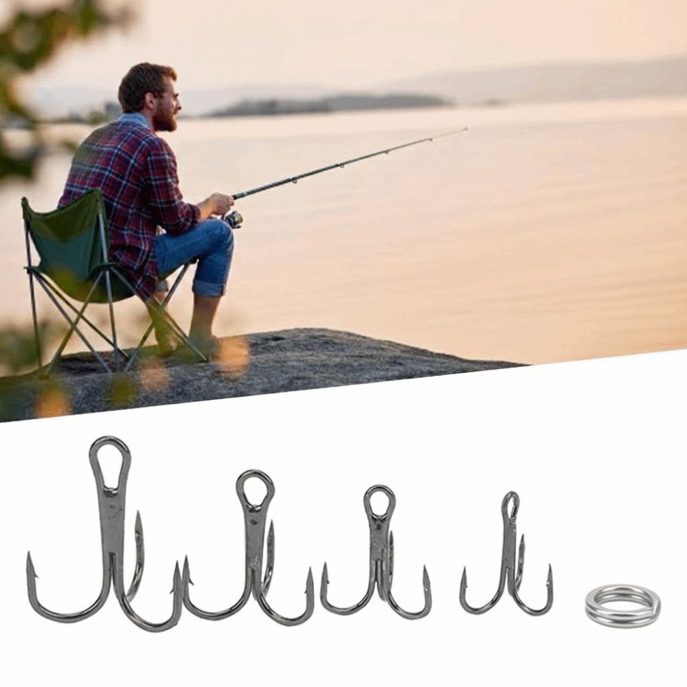 100PCS with Double Split Rings Triple Barbed Hooks Strong Sharp Barbed Hook Set Freshwater Fishing