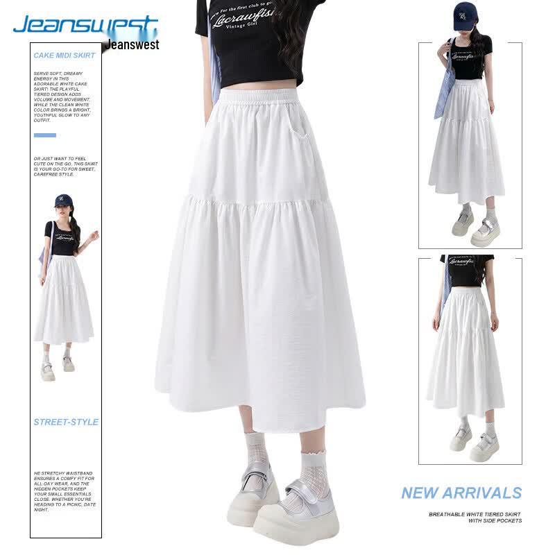 Jeanswest Women s High-Waist Pleated A-Line Midi Skirt XL белый