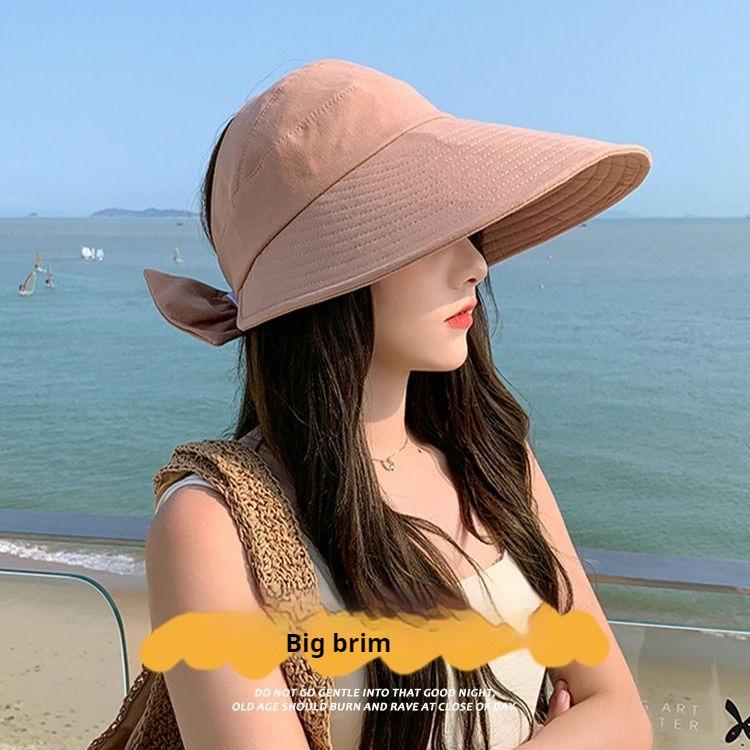 Schleife große Krempe, hohles Dach, Sonnenschutz- und Sonnenschirmhut, Damen Outdoor-Radfahren, Gesichtsschutz und UV-Schutz Sonnenhut im Sommer