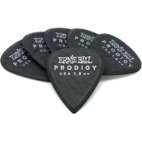 Authentic Ernie Ball Prodigy Picks, Black Standard, 1.5mm, Set of 6 #9199