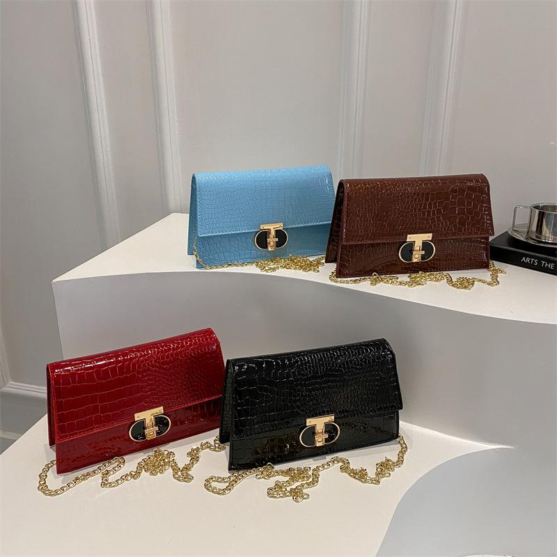 Stone Pattern Women's Bag European and American Retro Fashion Chain Crossbody Small Square Bag Solid Color High Texture Travel Foreign Style Shoulder