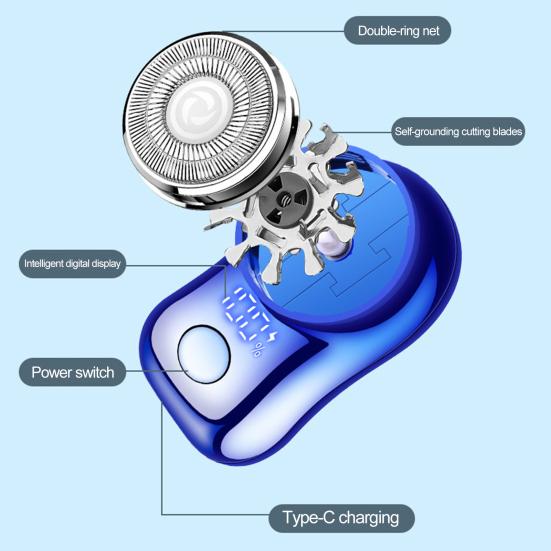 Mini Travel Shaver Men Electric with LED Display, Waterproof Wet And Painless Facial Hair Remover Dry Pocket Size Razor, USB Rechargeable Portable