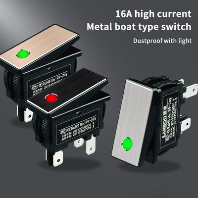 1PC 220V Marine LED Metal Rocker Switch With Dot Light KCD3 Aluminum IP65 Toggle Switch Panel