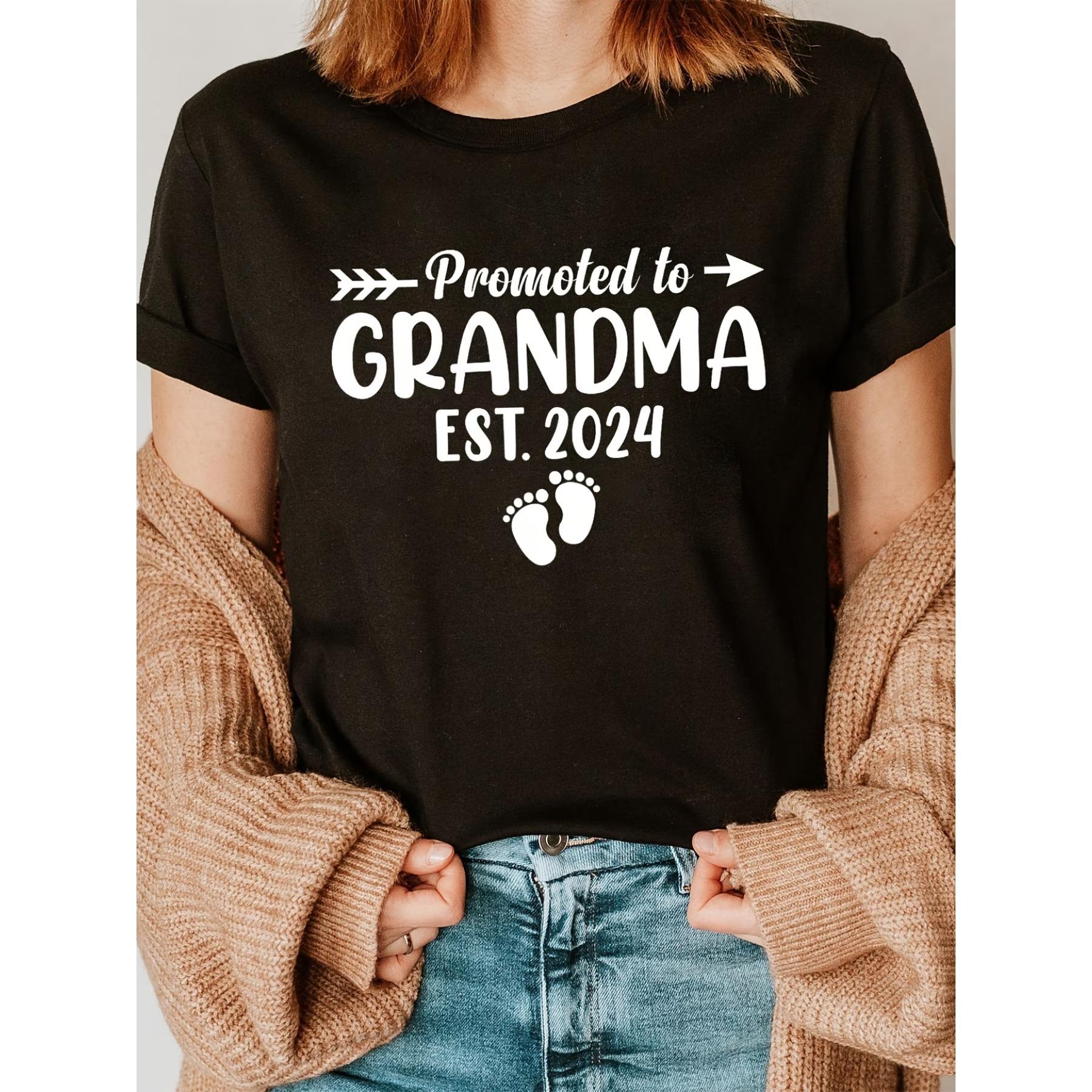 

Soon To Be Grandma Print Crew Neck T-shirt, Short Sleeve Casual Top for Summer & Spring, Women s Clothing S чёрный