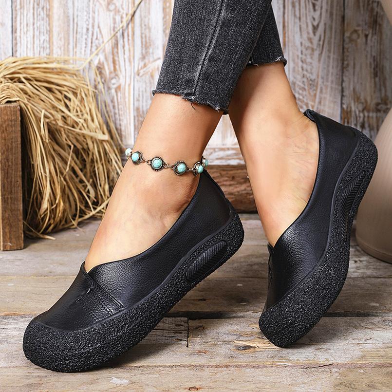 New Large-sized Thick-soled Retro Low-top Single-shoe Women's Flat Lazy Shoes