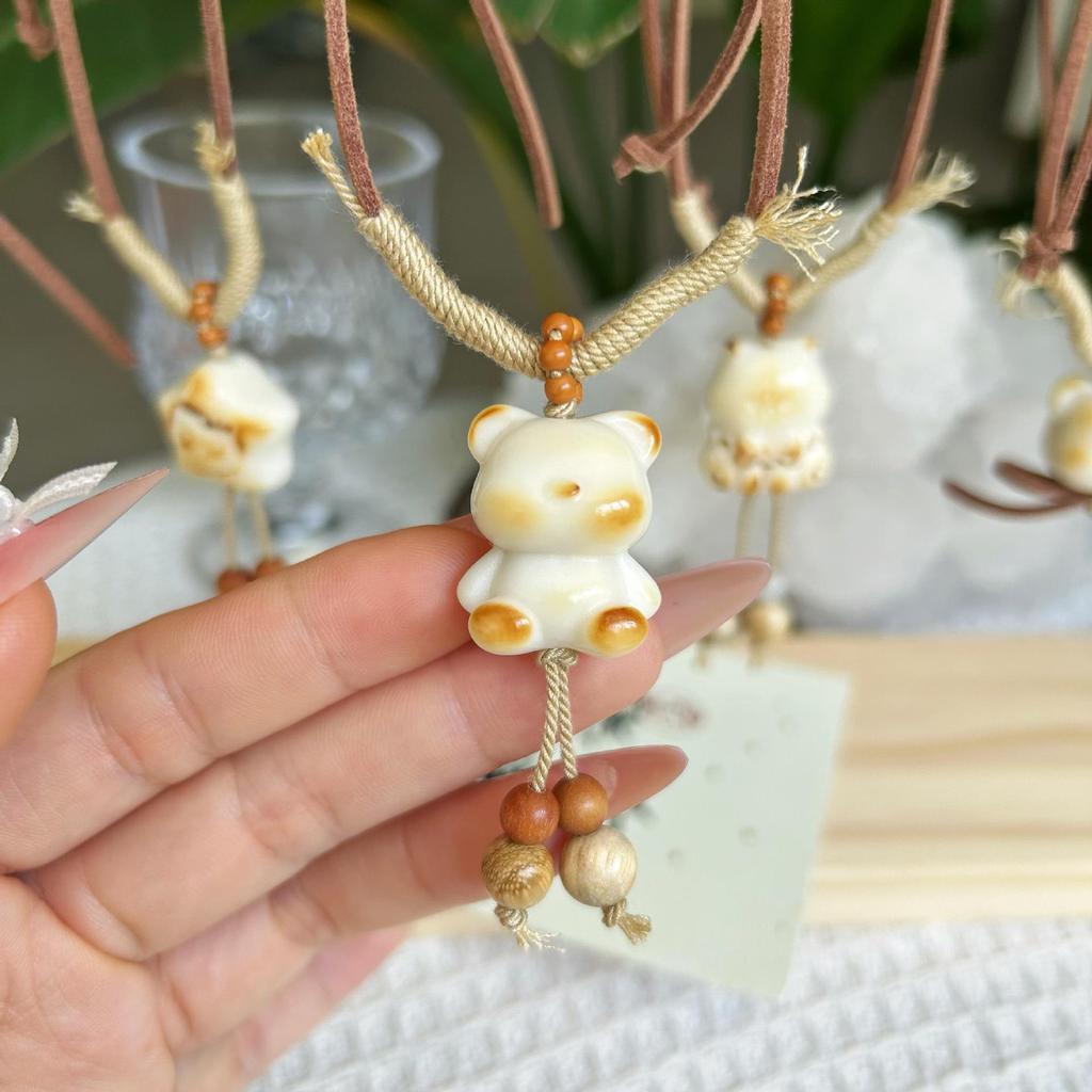 Elfenbeinfarbene Kleine Bär Stern Halskette - Herbst Retro Damenanhänger