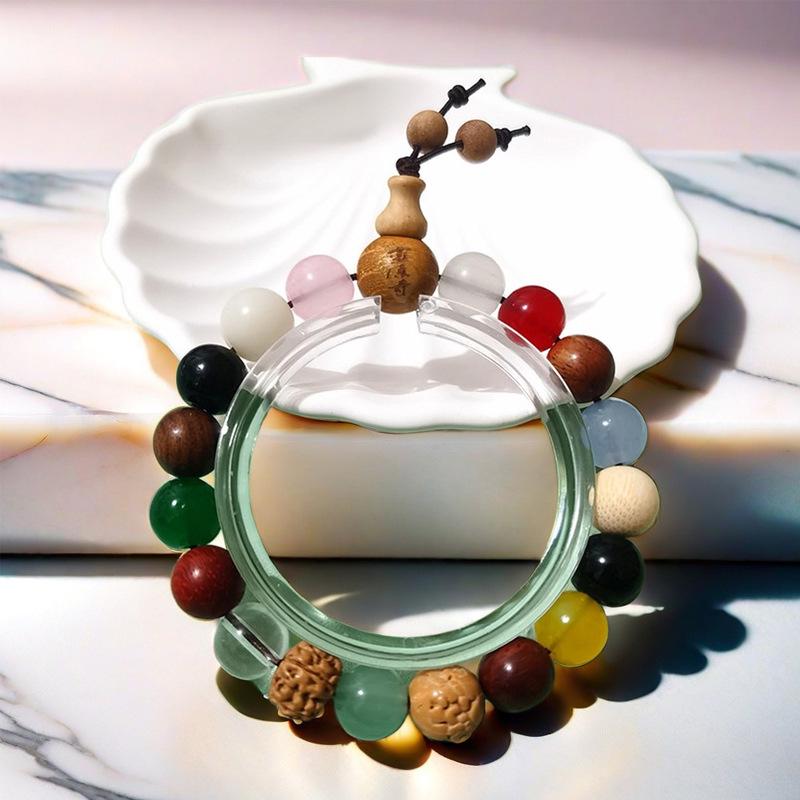 Red Pine & Green Sandalwood Beads with Shoushan Stone Bracelet - Unisex Chinese Style