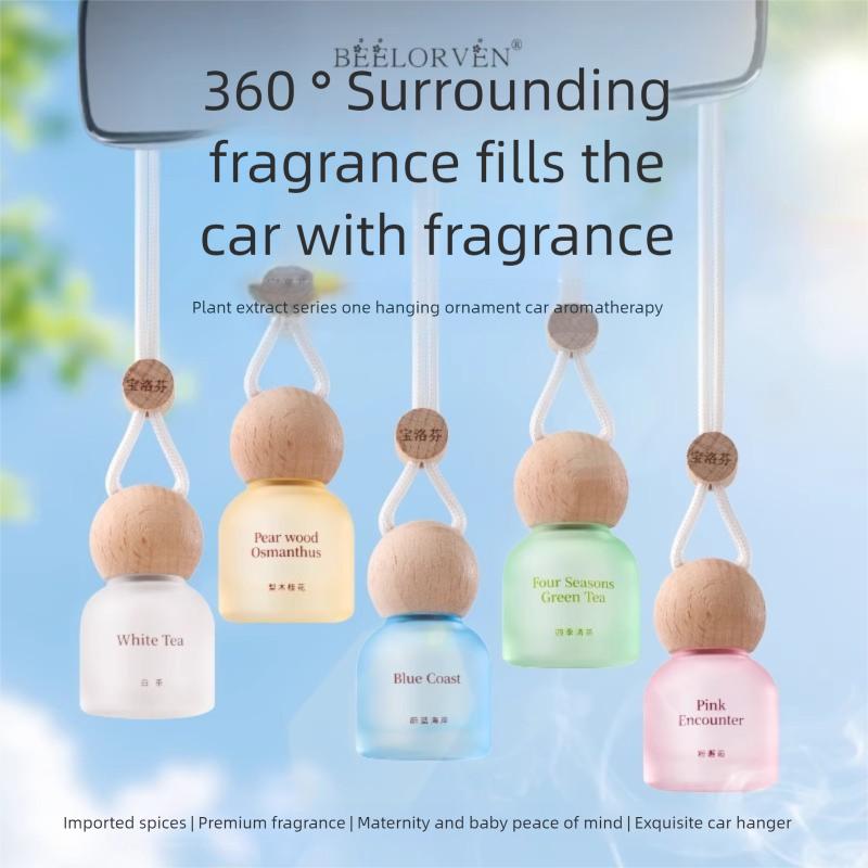 Natural Wood Hanging Aroma Pendant for Car and Home – Slow-Release Glass Bottle Freshener