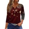 Women's Casual Fashion V-neck Loose Versatile Christmas Print Three-quarter Sleeve Top