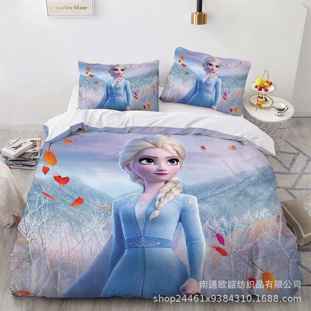 Cartoon Animation Kit 3D Digital Printing Quilt Cover Princess Bedding Three-Piece Set