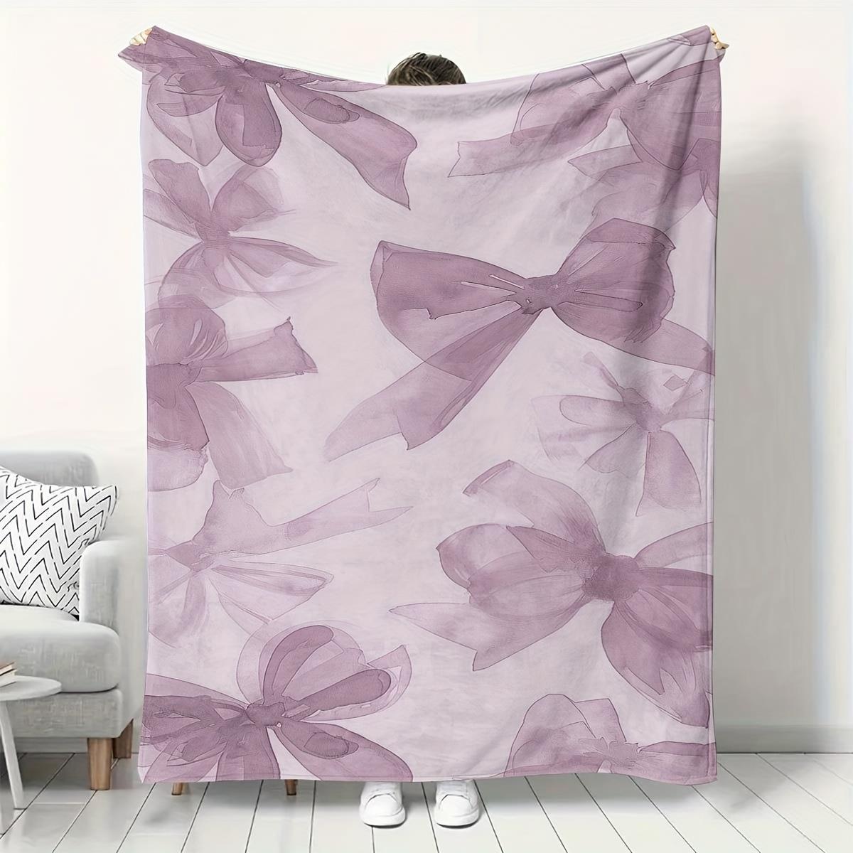 

1pc Purple bowpatterned blanket polyester fabric machine washable suitable for sofas beds and camping 75x100cm