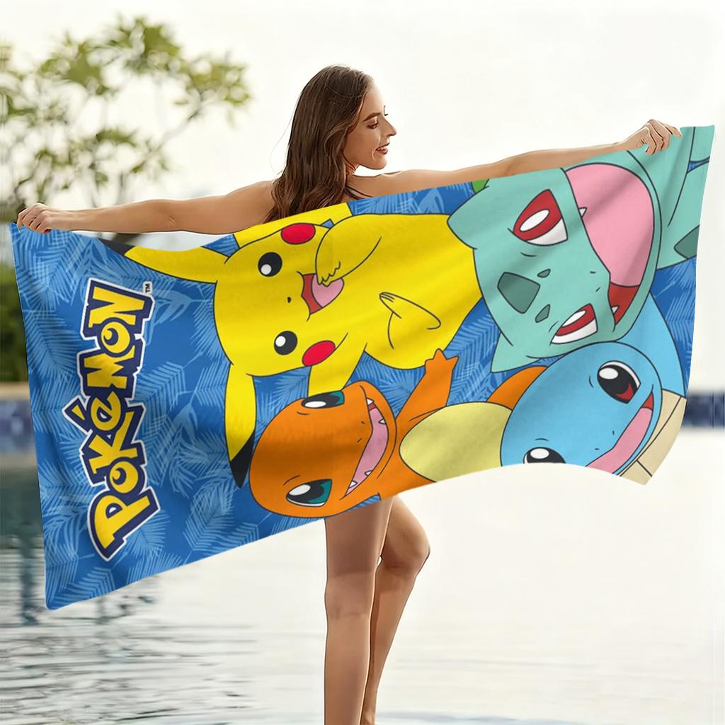 Pokemon Pikachu & Starters Beach Towel, Kids Cartoon Beach Towel, Soft Absorbent Quick-Dry Towel for Beach, Pool, Travel