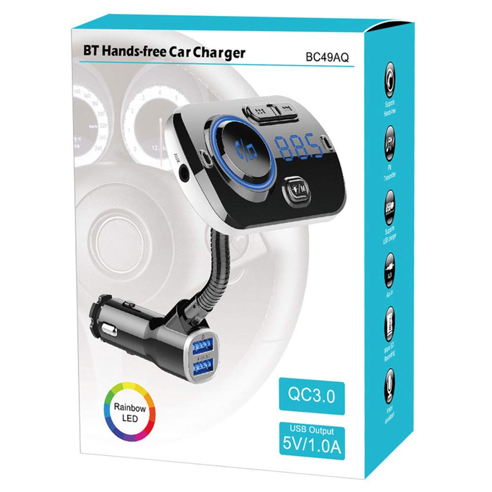 FM Transmitter, Bluetooth 5.0, Car FM Transmitter, Compatible with Siri & Google Assistant, 7