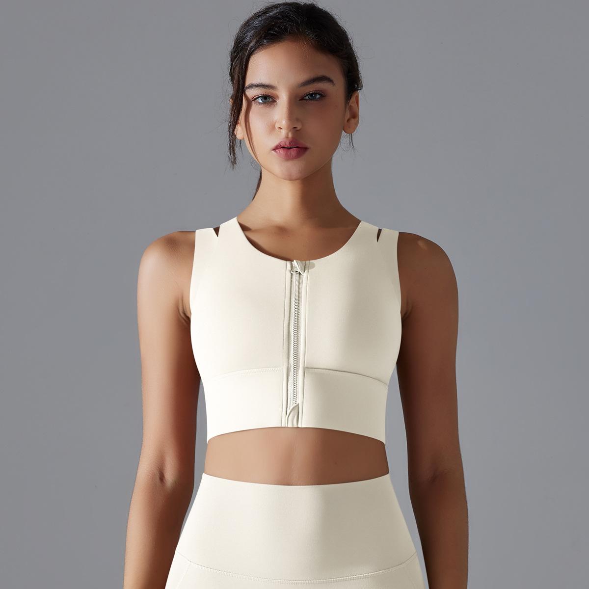 

Nessaj Sleeveless Zipper Fitness Bra Women Yoga Sports Vest Solid Colour Workout Running Tank Top S