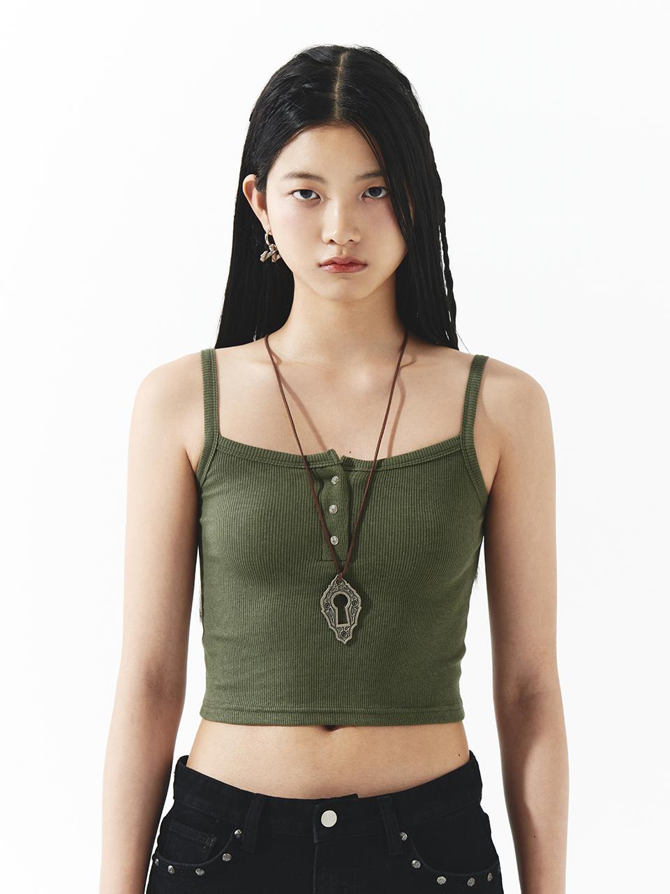 Yiiel Rivet Logo Sleeveless Top Khaki