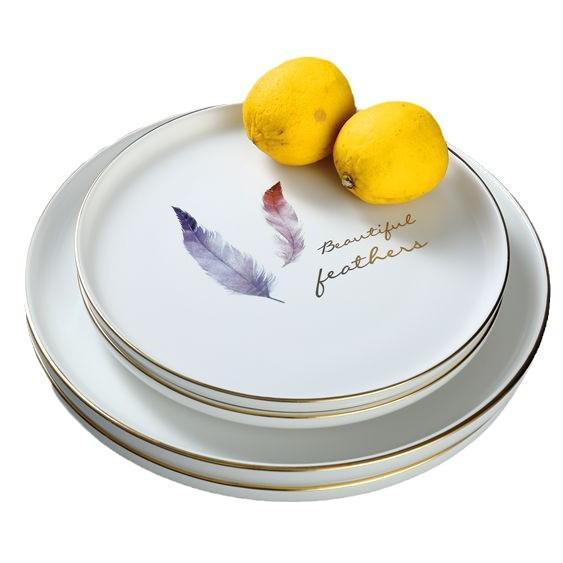 Elegant Gold-Rimmed Ceramic Round Plate for Steak, Pizza, and Vegetables - Japanese Tableware