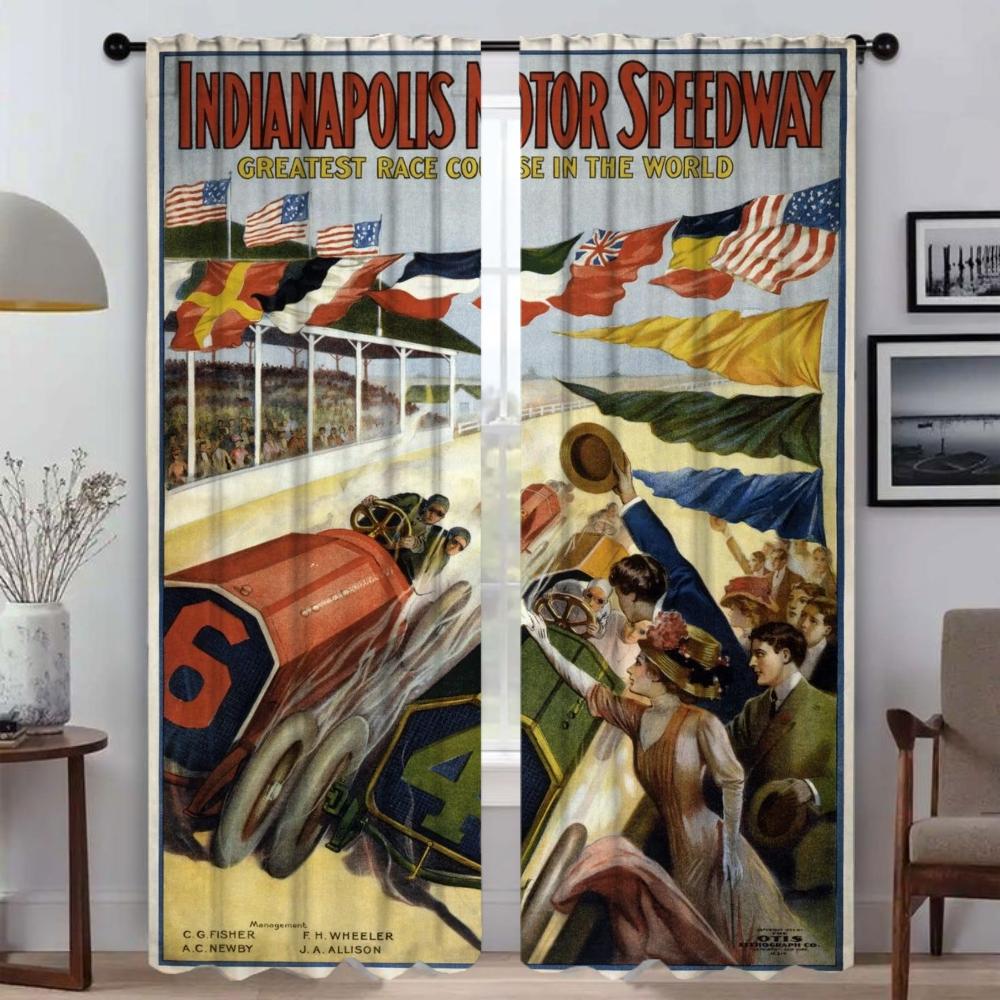Vintage Auto Rennen Vorhänge für Wohnzimmer Vorhang Heim Innenraum Vorhänge 2 Stück Trennvorhänge Tüll für Schlafzimmer Küche W50xH70cmx2pcs-CL