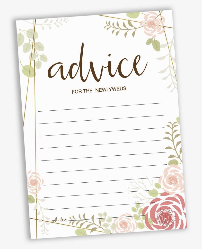 Inkdotpot Set of 50 Advice for The Newlyweds, Bride & Groom, Mr and Mrs Advice Cards Floral Wedding Décor, Guestbook Alternative 5x7 Inches