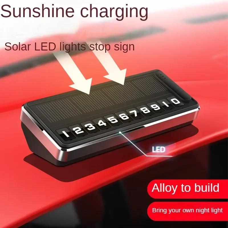 Solar Powered LED Parking Card Holder - Temporary Parking Pass with Multiple Number Options Car Park Stop Hidden Plate Gadgets