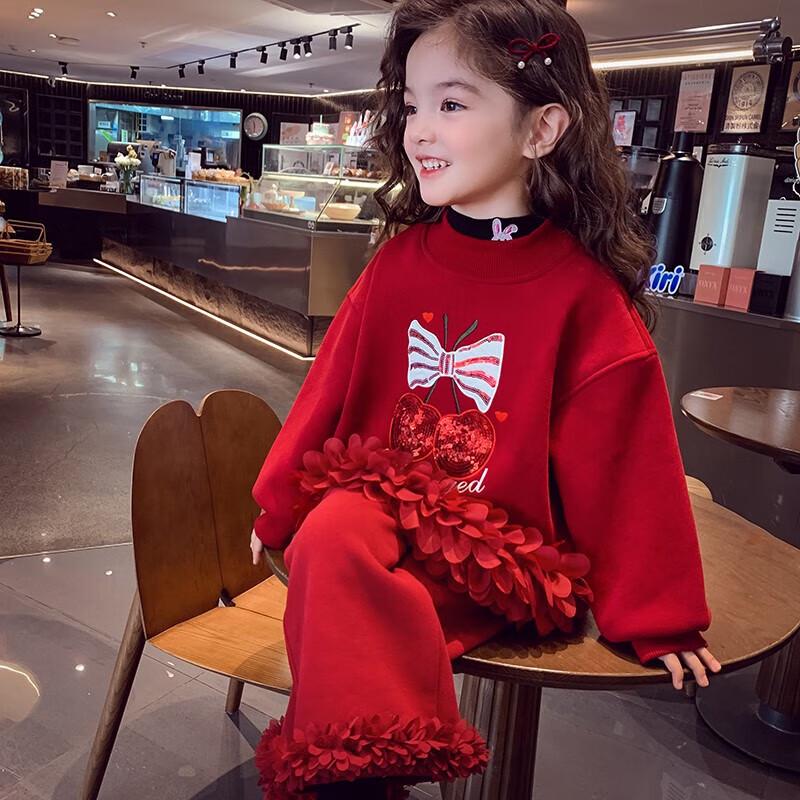 MIMIHELLO Girls  2025 Winter Plush Tracksuit Set 120cm