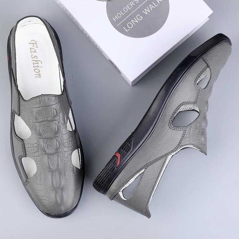 Fashion Classic Leather Mens Sandals Outdoor Handmade Men Sandaly New Hollow Out Man Beach Leather Shoes Breathable male Summer Flats