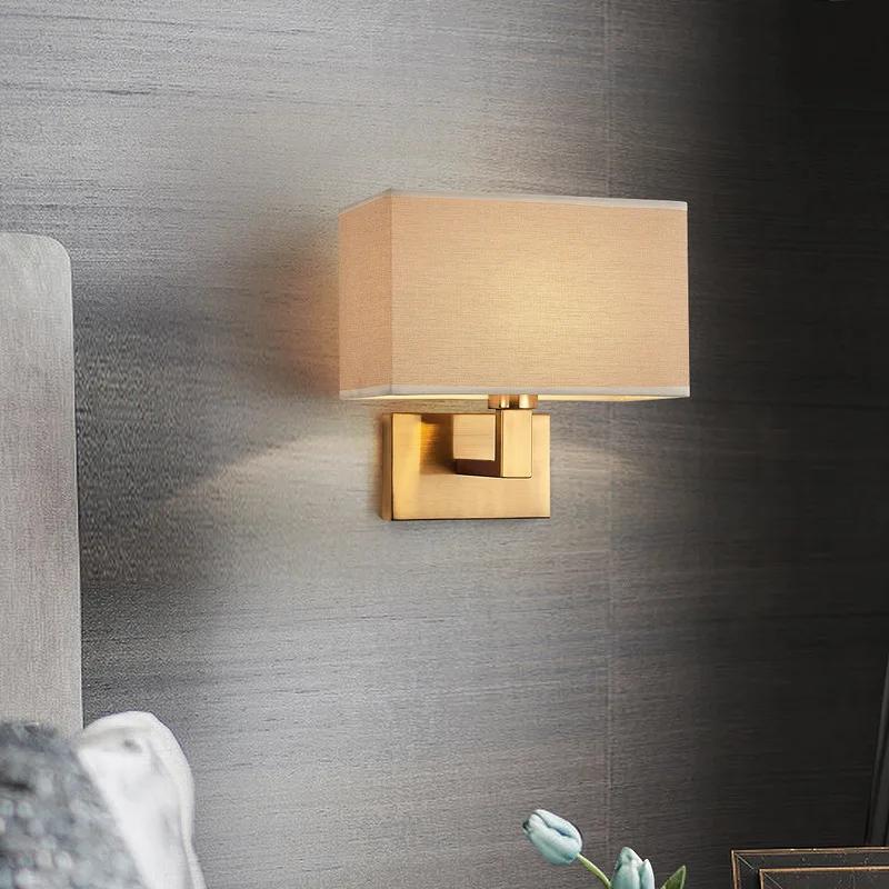 Minimalist Black or Bronze Wall Sconces with Rectangle White Yellow Fabric Shade for Bedroom Hallway USB Wall Lights with Switch