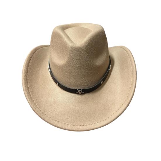 Western Cowboy Hat for Women Men Wide Brim Beach Cowgirls Hat Rolled-Up Felt Fedora Hat with Star Band
