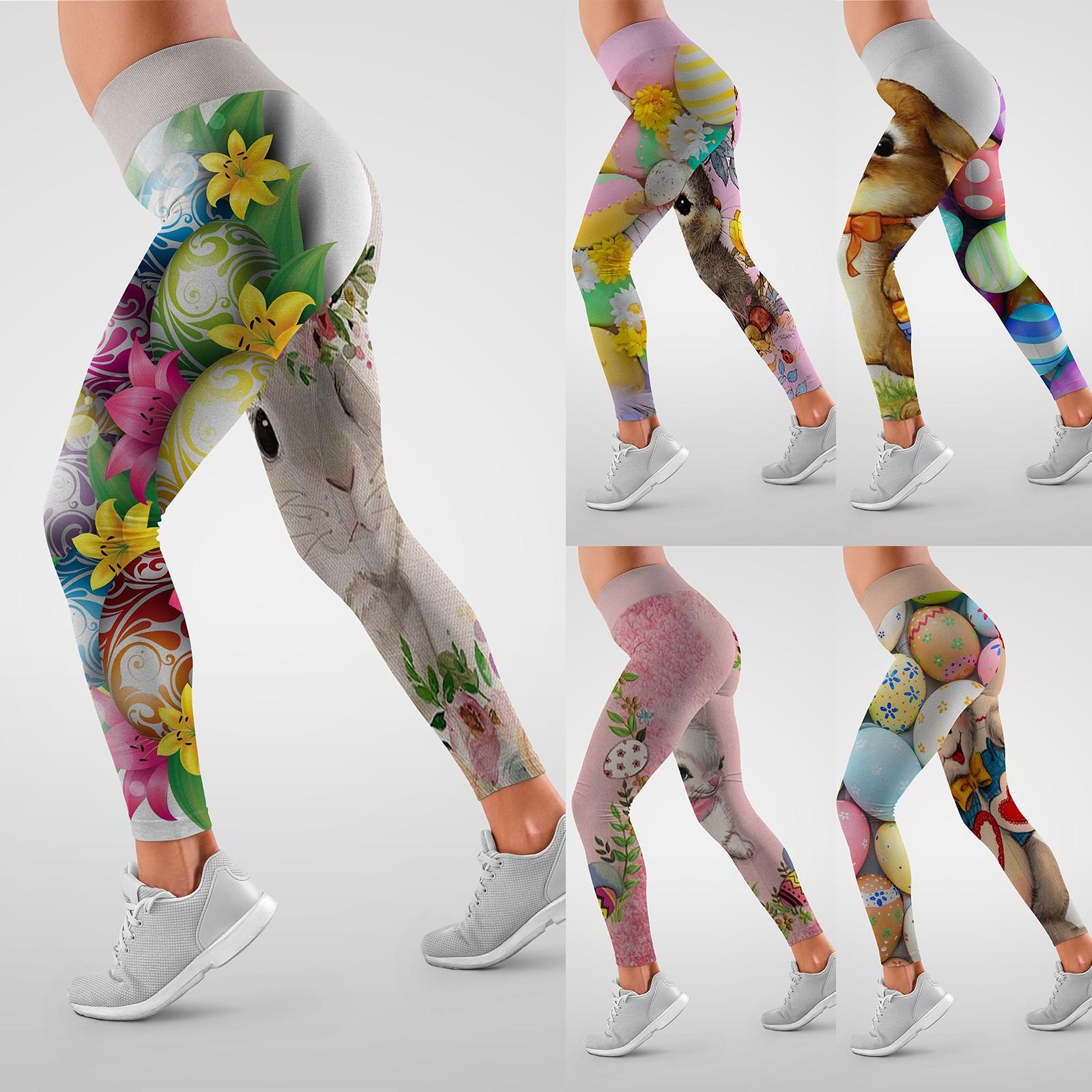 

Fashion Women s Easter Printed Skin Friendly High Waist Hip Lifting Sports & Fitness Trousers XXL зелёный