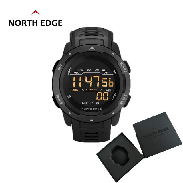 NORTH EDGE Mars Herren Digitale Uhr Herren Sportuhren Wasserdicht 5bar Schrittzähler Kalorien Stoppuhr Stündlicher Wecker