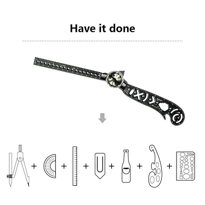 Compass Protractor Combo Ruler - Multi-functional Curved Metallic Drawing Tool, Mini Circle & Patterns Drawing Ruler