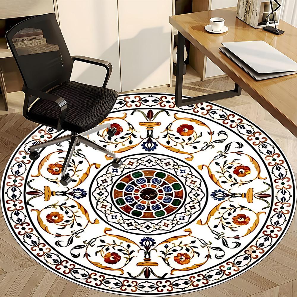 1pc Ornamental Circular Pattern Chair Carpet for Office, Soft, Non-Slip Polyester Mat, Office, Living Room, Bedroom, Durable Polyester Yy251207104