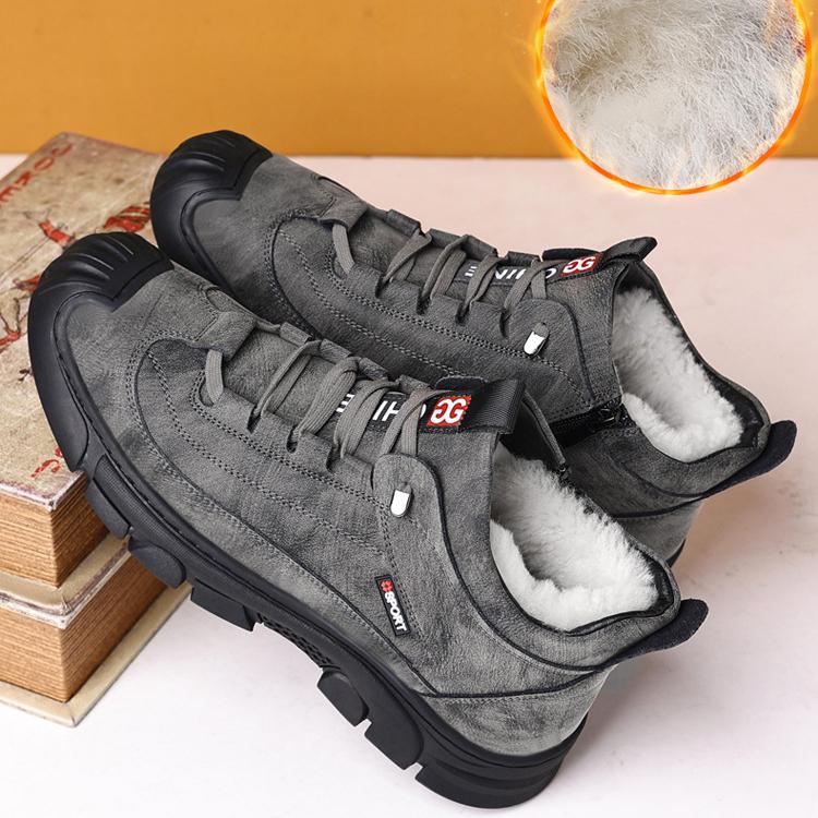 Зимние уличные холодостойкие кроссовки для ходьбы из натуральной кожи сноубутсы мужские противоскользящие ботильоны из толстой шерсти мужская нескользящая теплая обувь 41 серый 5550₽
