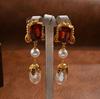 Vintage Baroque Rhinestone Earrings & Pearl Water Drop Necklace Set
