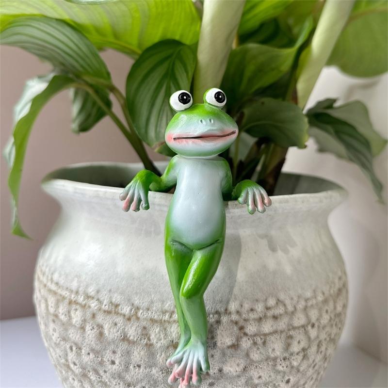 Cartoon Frogs Planter Hook Creative Resins Animal Figurine Pots Hangers Ornament for Indoor and Outdoor Plant Display
