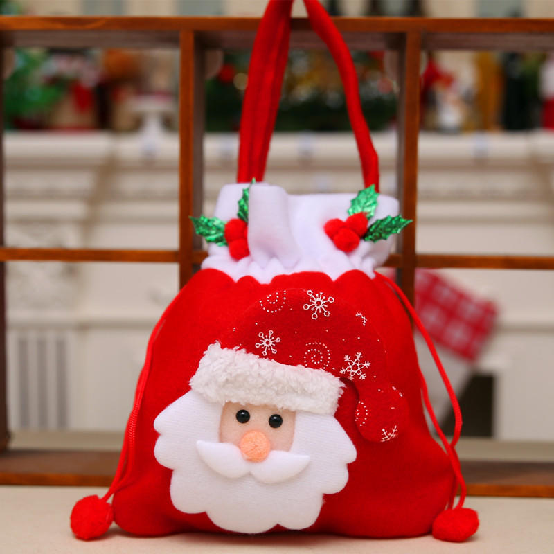 Christmas Gift Bags Drawstring Pouches for Apple Candy Presents Santa Snowman Design Holiday Party Favor Decorations