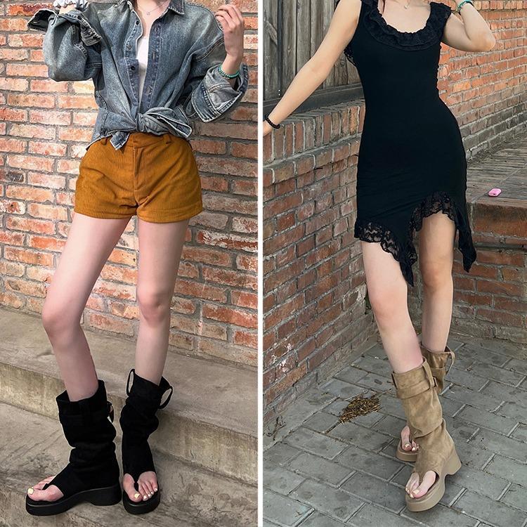 Fashion toe boots 2025 new thick-soled heightening western cowboy stacking boots pinch feet cool boots women's short boots tide