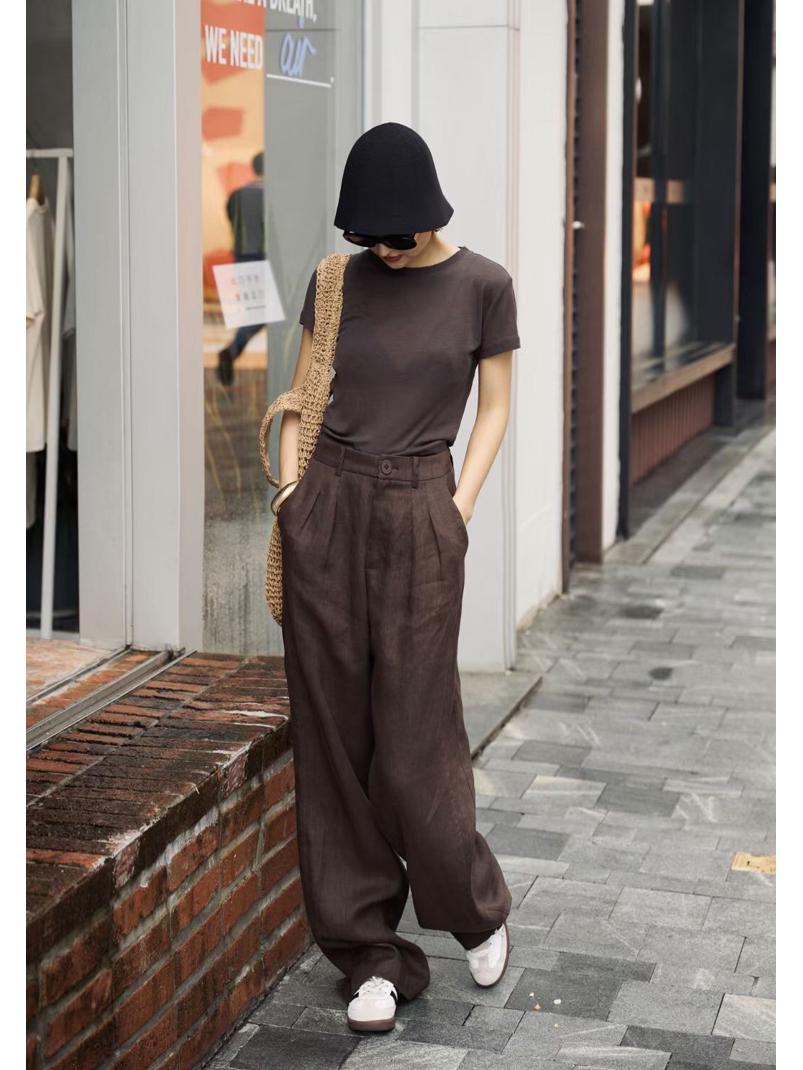 Japanese High-End Autumn Linen High-Waist Straight Leg Pants Large