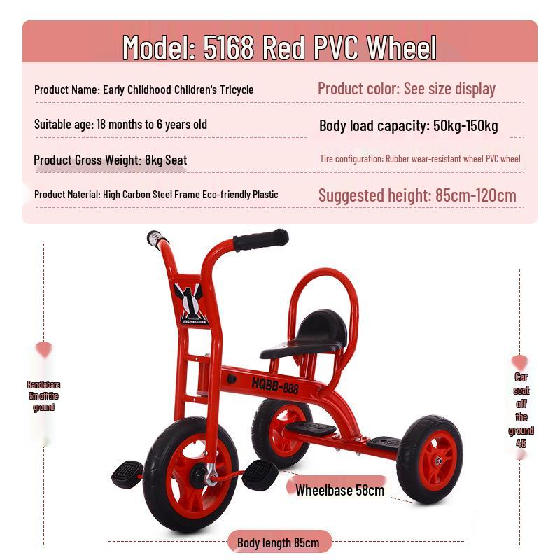 Kindergarten-Dreirad für Kinder 2-8 Jahre - Outdoor-Pedal-Fahrrad für Kleinkinder mit Eltern-Kind-Funktion