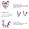 WOSTU Pendientes de plata de ley 925 con forma de orejas de conejo y liebre, con circonita y corazón rosa, para mujer.