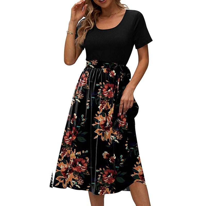 

Летнее женское платье с круглым вырезом и шнуровкой с принтом и короткими рукавами, повседневные платья M