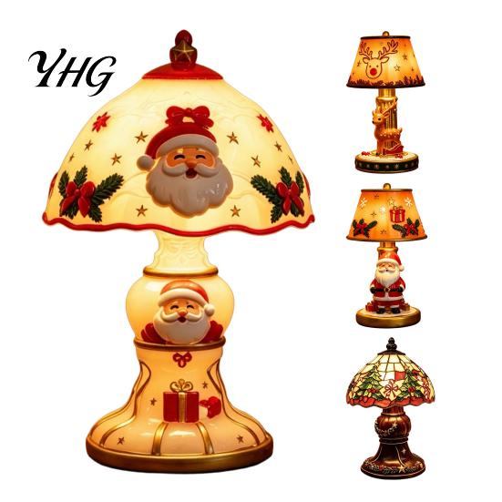 Office Desk Decorations Christmas Lighted Table Lamp, Santa Claus Reindeer Ornaments Desktop Ornament for Living Room Bedroom Indoor Holiday