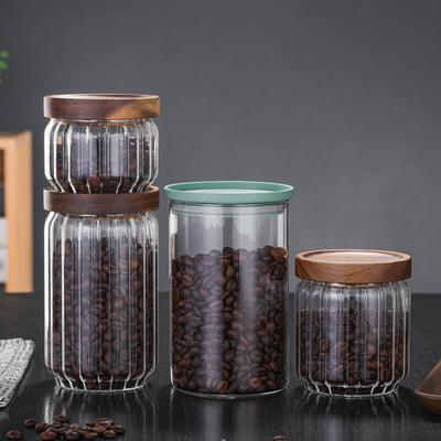 Lattina da tè con coperchio in legno di acacia verticale, contenitore sigillato per chicchi di caffè, contenitore per la conservazione in cucina e in casa