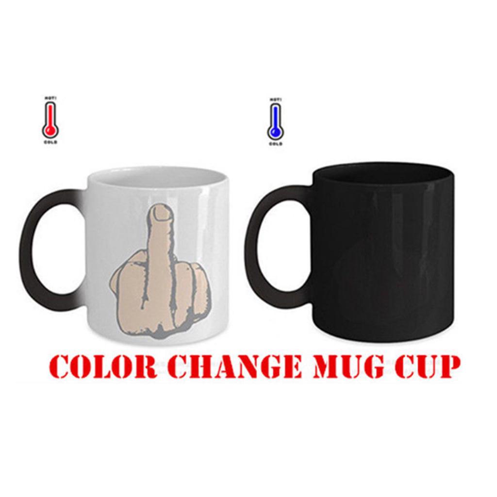 Middle Finger Heat Change Color Changing Coffee Tea Mug Joke Funny Secret #