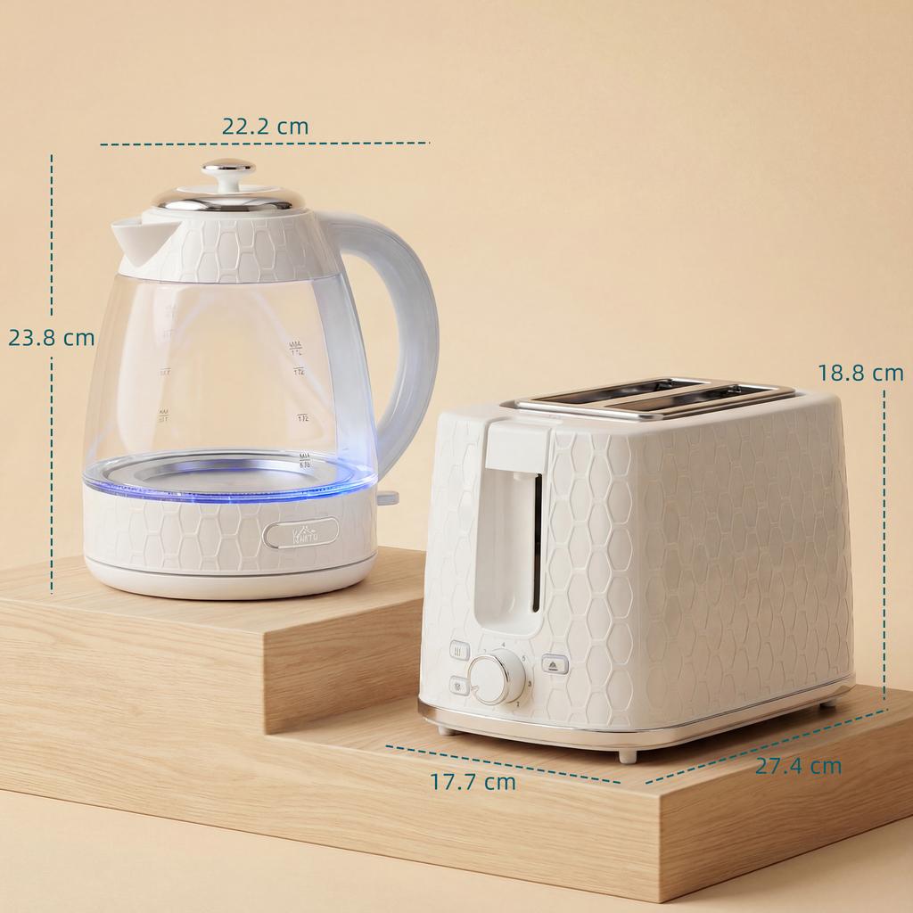 Kettle and Toaster Set, 1.7L 3000W Rapid Kettle with Limescale Filter, 2 Slice Toaster with 7 Browning Controls, Cream