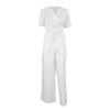 European and American high-end white wrap cardigan set women's lace-up casual waist lace-up top wide-leg pants two-piece set