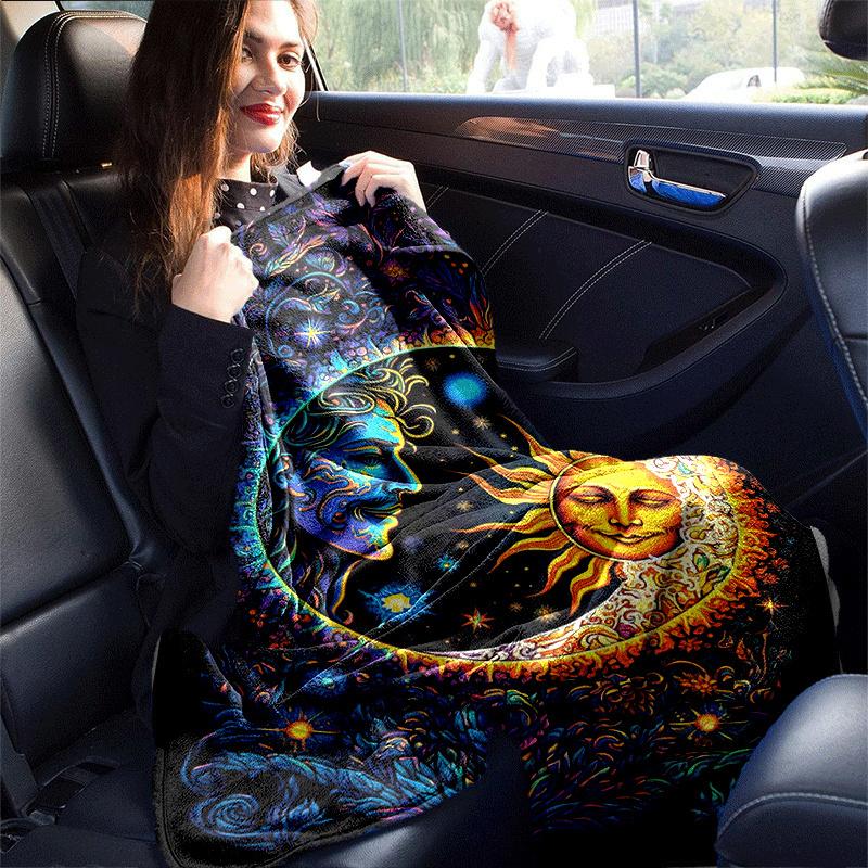 1pc Sun Printing Lightweight Flannel Blanket, Comfortable and Warm Blanket, for Camping Sofa Bed and Couch Office, In All Seasons