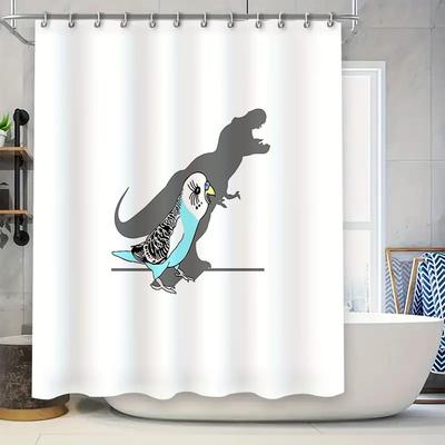 Jurassic Bird Shower Curtain Cute Dinosaur Pattern Bathroom Decor Washable Fabric Liner Tropical Forest Theme Home Textile Artis