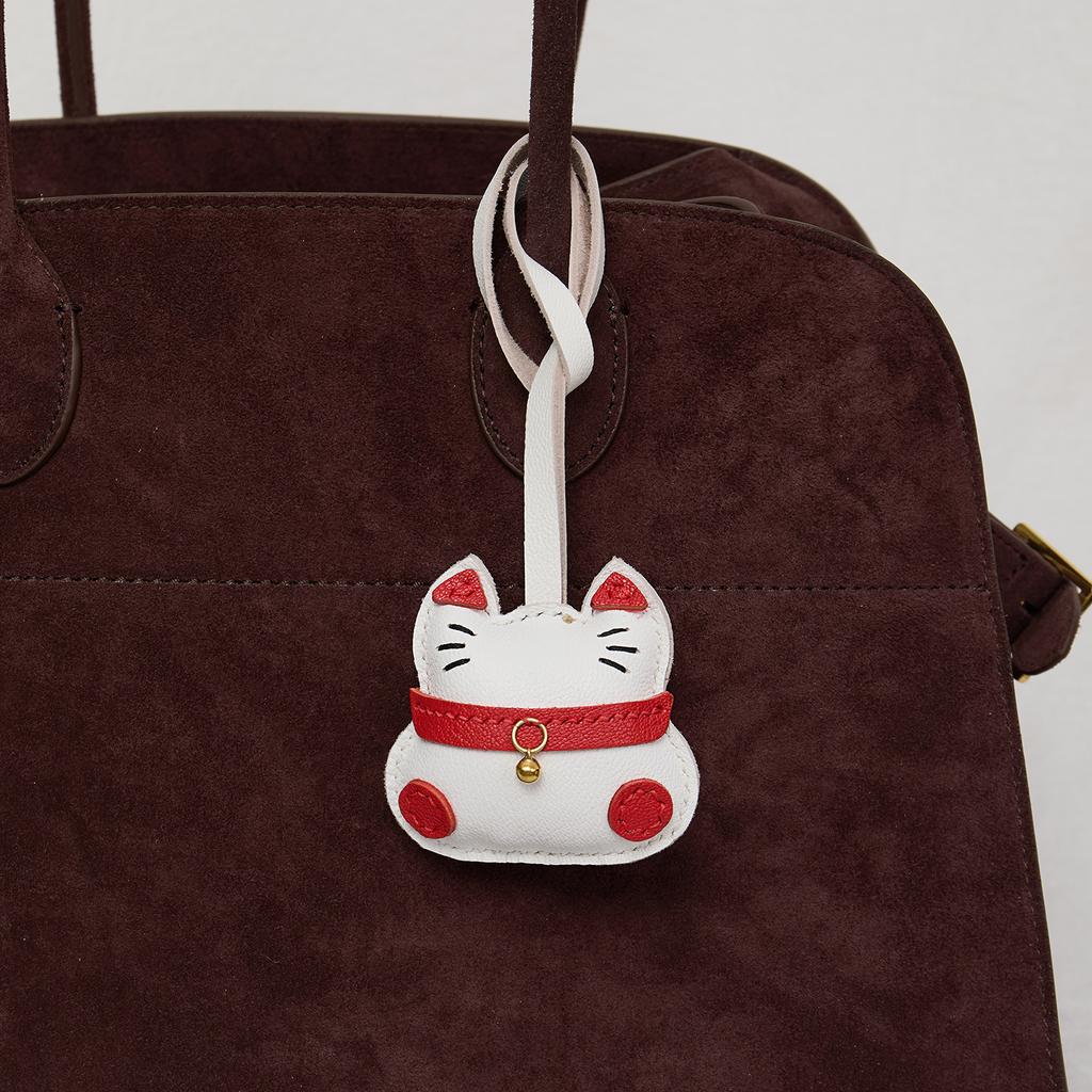 Sheepskin Handmade Real Leather Cute Lucky Cat Bag Charm KeyChain Gift Cute Decoration For Bags Exquisite Charm Bag Accessories