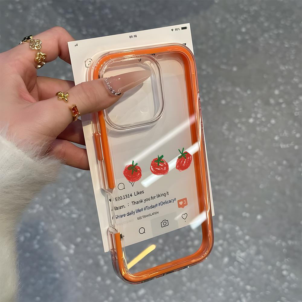 Cute Tomato Pattern Phone Case For iPhone 11 12 13 14 15 16 17 Pro Max Plus 17 Air 2 In 1 Candy Color Clear Silicone Soft Cover
